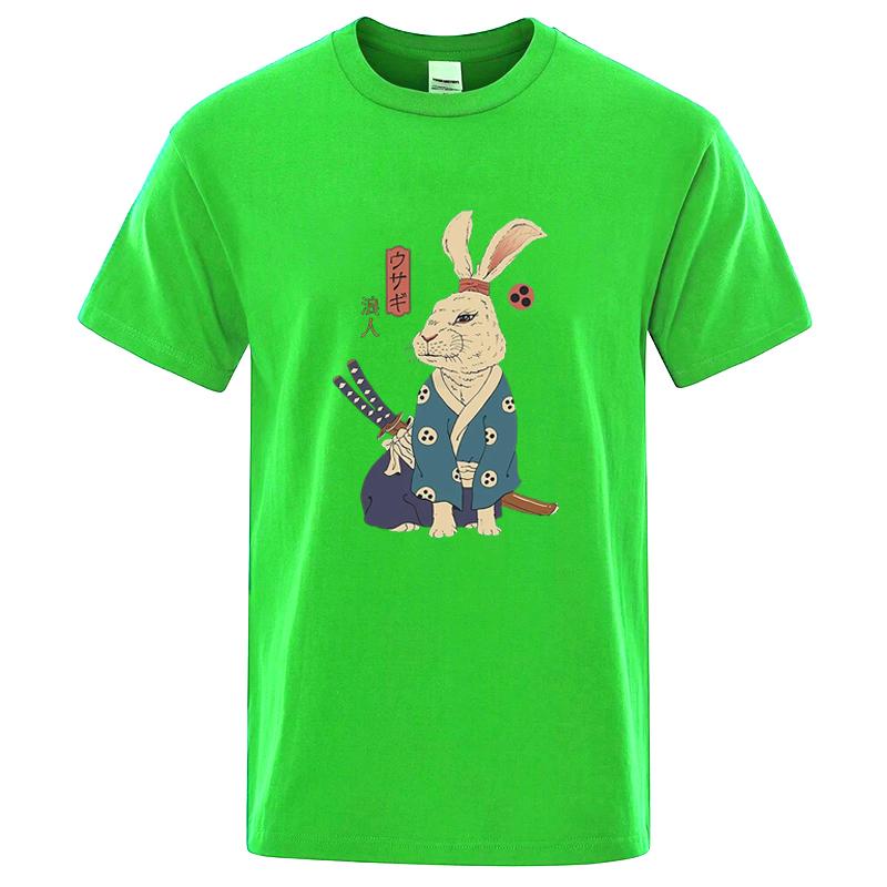 Cotton Blend Short Sleeve Tee Japanese Ukiyoe Samurai Rabbit Print Casual Streetwear Unisex Summer Top Gift For Lovers Unisexunisex
