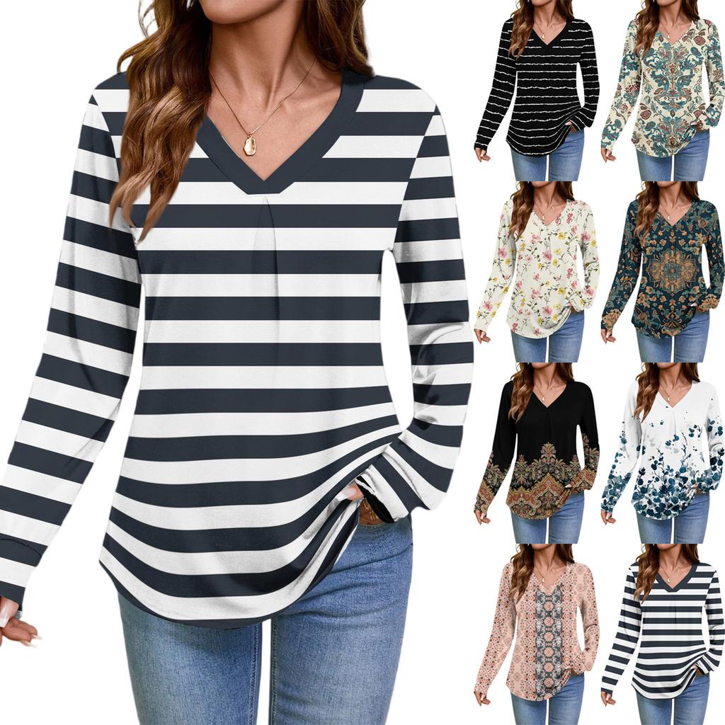 Women Long Sleeve Tops Dressy Casual V Neck Tshirts Basics Tee Vacation Fall Fashion Clothes