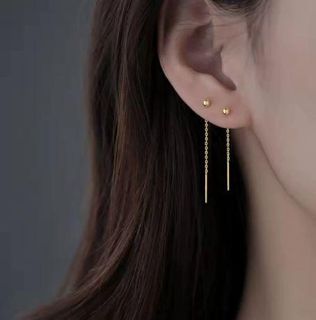 Minimalist Chain Drop Earrings and Small Stud Earrings Set for Women Lightweight Simple Design Hypoallergenic Metal Jewelry
