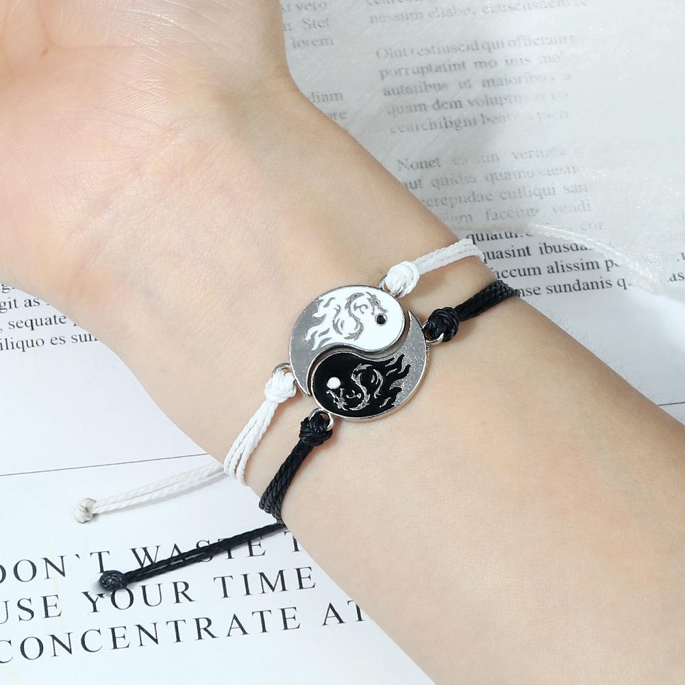 Yin Yang Harmony Tai Chi Men & Women Handmade Black & White Bracelet Set