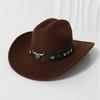 3D cowboy hat with rolled and upturned brim, large cowboy hat in European and American fashion, ethnic Tibetan felt hat