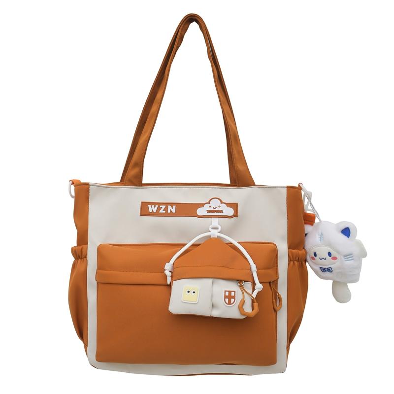 Student Handbag Women Color Block Crossbody Bag Large Capacity Classes Book Shoulder Bag with Coin Purse