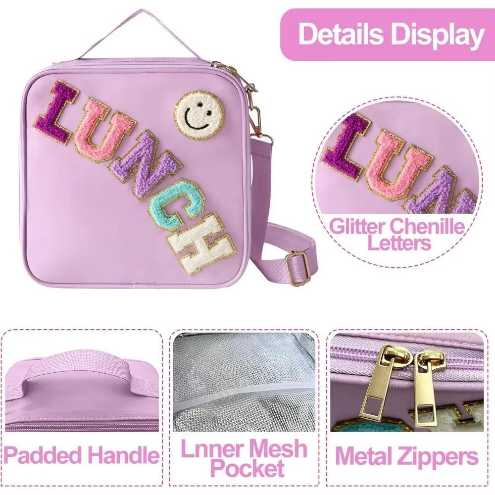 Insulated Lunch Bag Women Lunch Box Kids for Teen Girls Boys with Shoulder Strap Nylon Preppy Lunch Bags for School Work Picnic