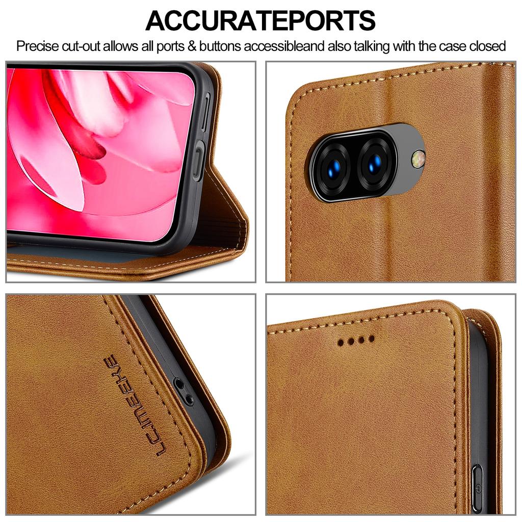 LC.IMEEKE For Google Pixel 9a Case Calf Texture PU Leather Stand Wallet Phone Cover