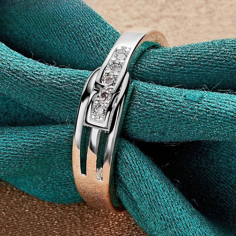 Sterling Silver Zircon 7-10# Ring for Women Wedding Party Fashion Charm Jewelry