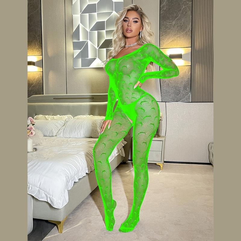 Women Fishnet Mesh Bodystocking Long Sleeve Bodysuit See Through Tights Nightwear Erotic Lingerie Crotchless Jumpsuit