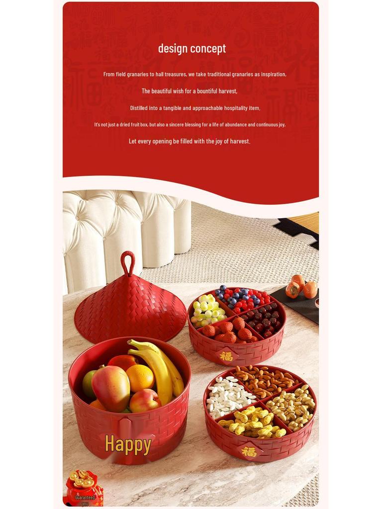 Granary Fruit & Nut Storage Bowl - Melon Seed, Candy, Snack Tray for Living Room