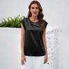 Dámská saténová halenka Letní košile Kulatý výstřih Tílko Volný střih Business Casual Top