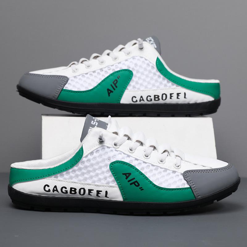 

Летние новые мужские туфли с полускольжением, дышащие, модные, однопедальные, повседневные туфли, молодежная, импортная модная обувь 44 зелёный