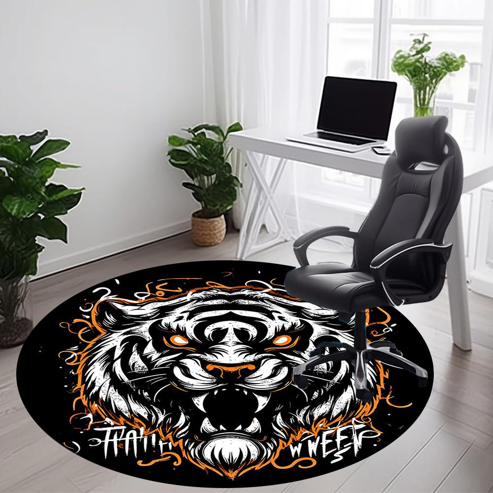 1pc Tiger Spirit Office Round Area Rug, Under Office Chairs Bedroom Living Room Home Decor, Room Deco