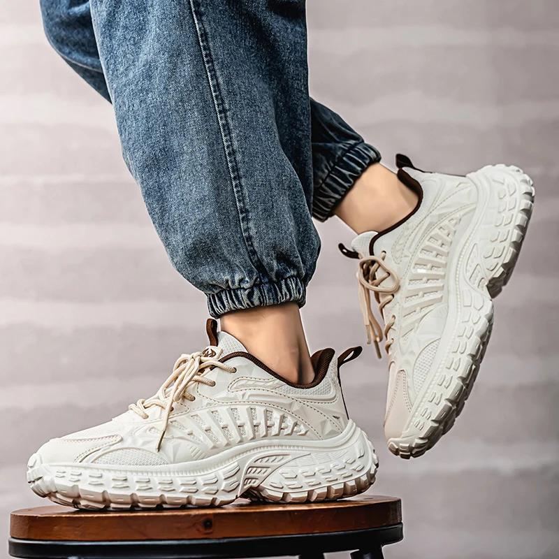 Ultra-light Thick-soled Men's All-season Drawstring Solid-color New Wear-resistant Tire-soled Casual Sports Running Shoes