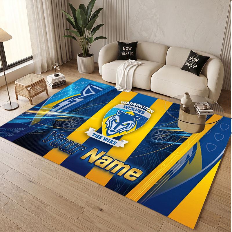 Custom Rug Warrington Wolves Pattern Print Name Text Soft Non‑Slip Floor Carpet for Home Indoor Decoration