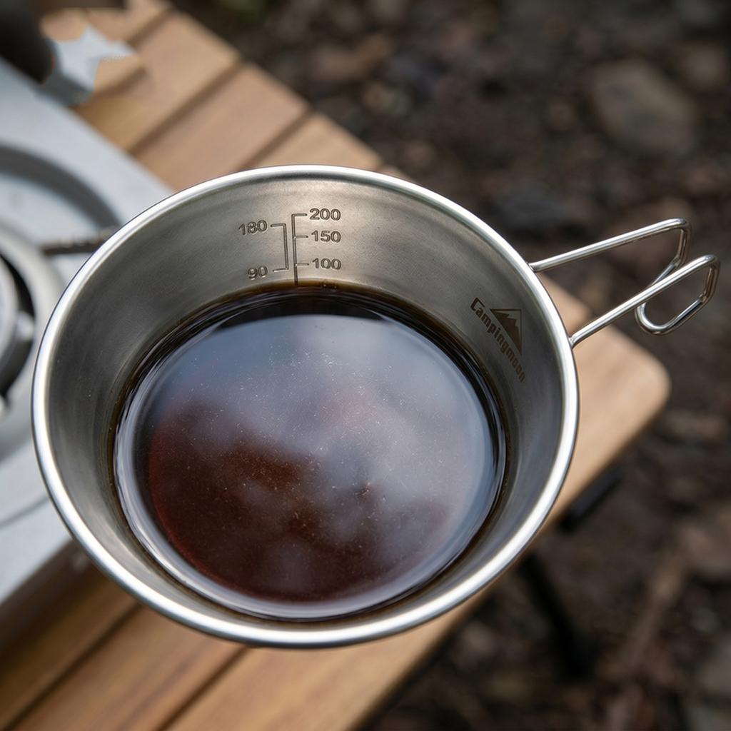 Stainless Steel Camping Bowl Outdoor Portable Bowl with Handle Measuring Marks for Hiking Picnic and Outdoor Cooking