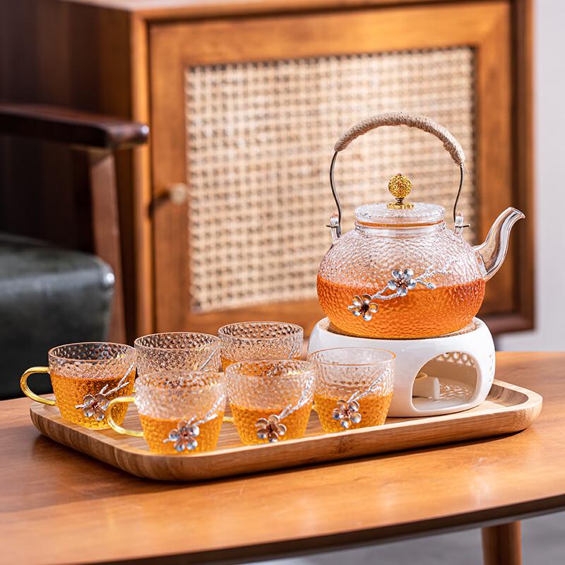 Стеклянный чайный сервиз с подогревателем для свечи