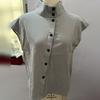Col Montant Manches Courtes Raglan Chemise Femme Patte de Boutonnage Diagonale Manches Courtes Été Fine Couleur Unie Lâche T-shirt Top Streetwear