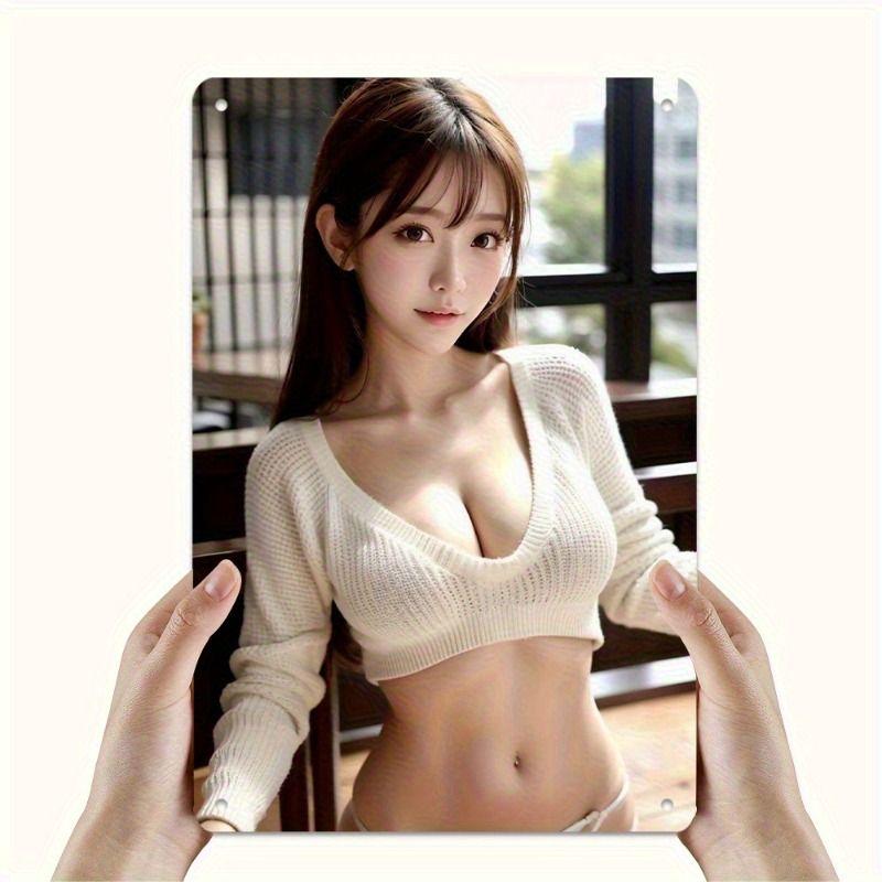 Vintage Kvinlig Silhuett Metall Logotyp för Bar & Garage