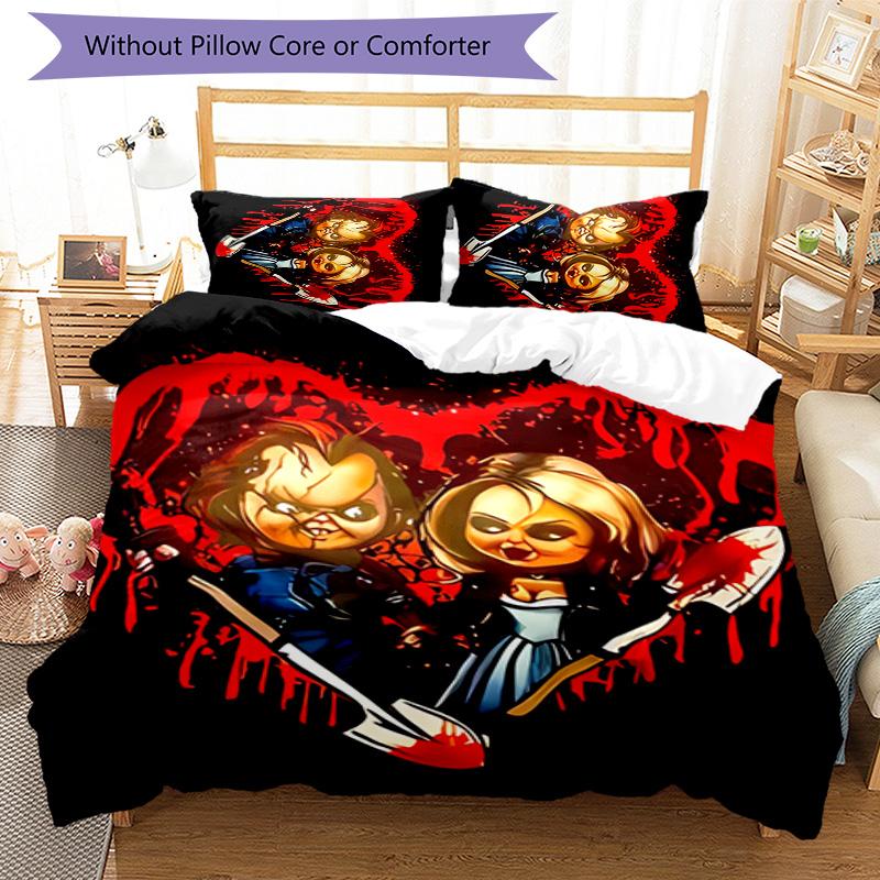 3pcs Chucky pattern bedding set duvet cover set includes duvet cover &pillowcases, perfect all season bedroom decoration & gift