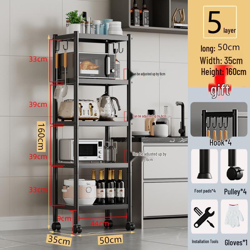 Multi-layer Floor-standing Kitchen Storage Rack for Pots and Microwave Oven