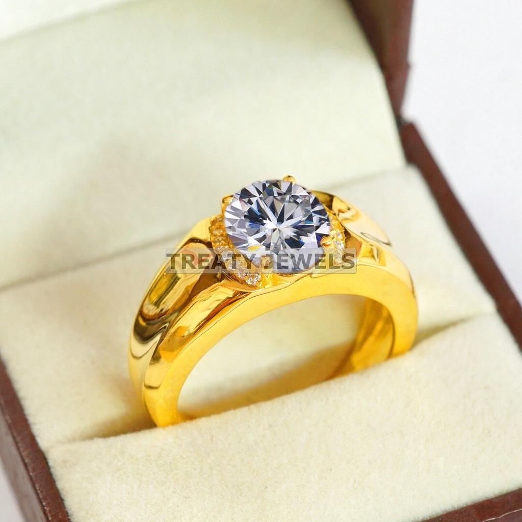 Moissanite Oval Cut With 925 Sterling Silver Gold Plated Ring For Men's #B276 JL375681922841
