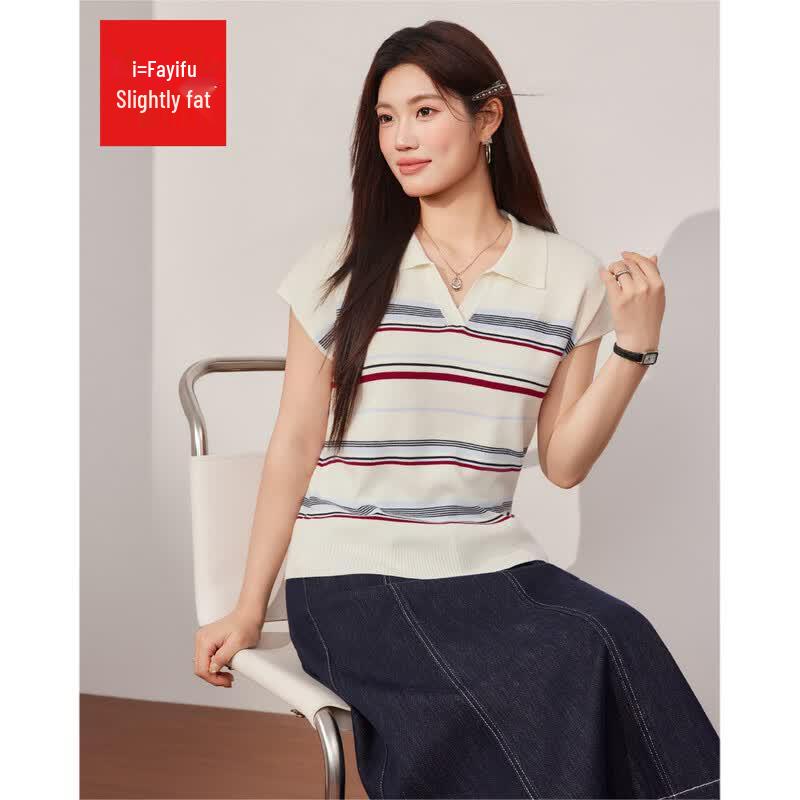 IEF Plus Size French Style Red & White Striped Knitted Top L