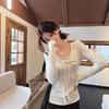 Korean White Lace V-neck Undershirt T-shirt Women's Autumn and Winter Design Sense Slim-fitting Long-sleeved Undershirt