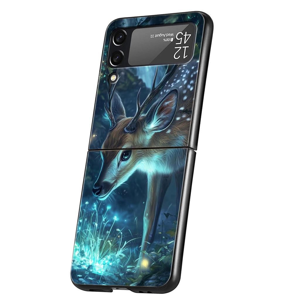 Cartoon Animal Deer Hard PC Phone Case For Samsung Galaxy Z Flip 7 6 5 4 Black Cover For Galaxy Z Flip 3 Foldable Shell Fundas