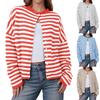 Women's Striped Contrasting Sweater for Autumn and Winter, Long Sleeved Casual Cardigan