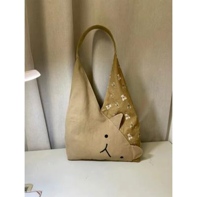 Cute Cat Bucket Bag New Cartoon Canvas Bag Casual Versatile Large-capacity Commuter Shoulder Bag