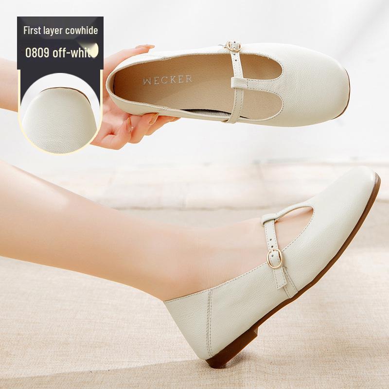 Eleganta retro höstskor 2025 med slip-on Mary Jane-skor, låg klack och fyrkantig tå och spänne.