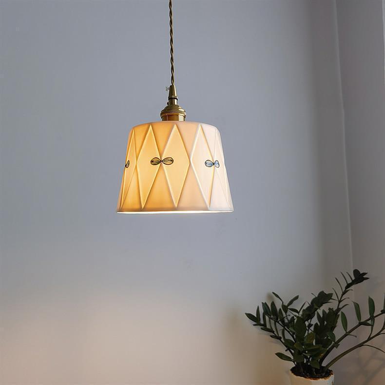 Retro Japanese Brass Glazed Ceramic Pendant Light for Bedroom, Dining, Bar, or Bay Window