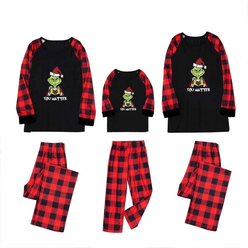 European & American Christmas Homewear Set with Plaid Pants - 2-Piece Outfit