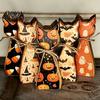 Gothic Style Autumn Tabletop Accents Rustic Wooden Cat Ornament, Vintage Halloween/Flower Wood Signs, Retro Farmhouse Shelf Display Distressed Animal