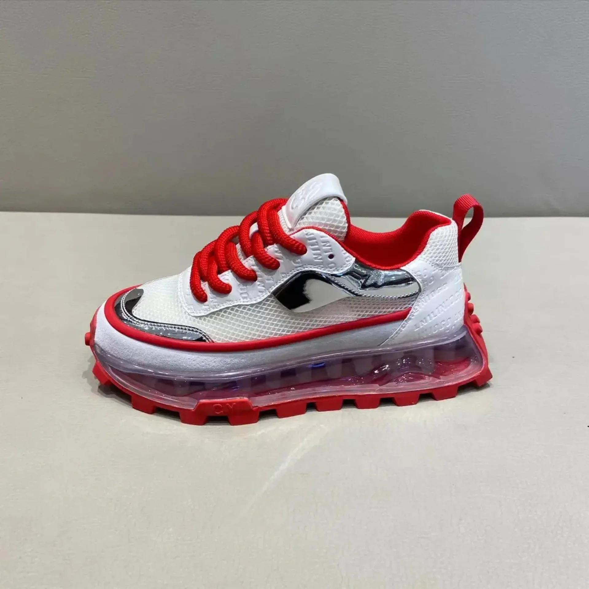 

Кроссовки мужские дизайнерские кроссовки на воздушной подушке модные повседневные сетчатые дышащие туфли на плоской платформе с увеличенной высотой 43 красный