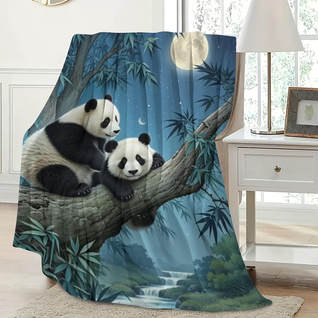 Moonlight Panda Print Blanket - Ultra Soft Gift for Boys/Girls, Perfect for Bed/Sofa Decor, All-Season Cozy Throw