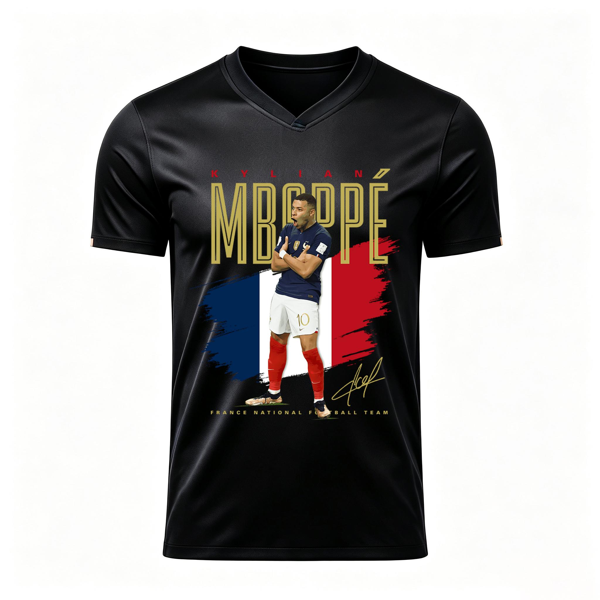 France National Team No.10 Jersey Mbappé Navy Blue Football Top, Soccer Fan Top, Summer, Black XXS