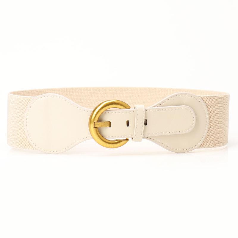 Retro Leather Waist Corset Belt With Woven Design For Fashionable Womens Outerwear бежевый