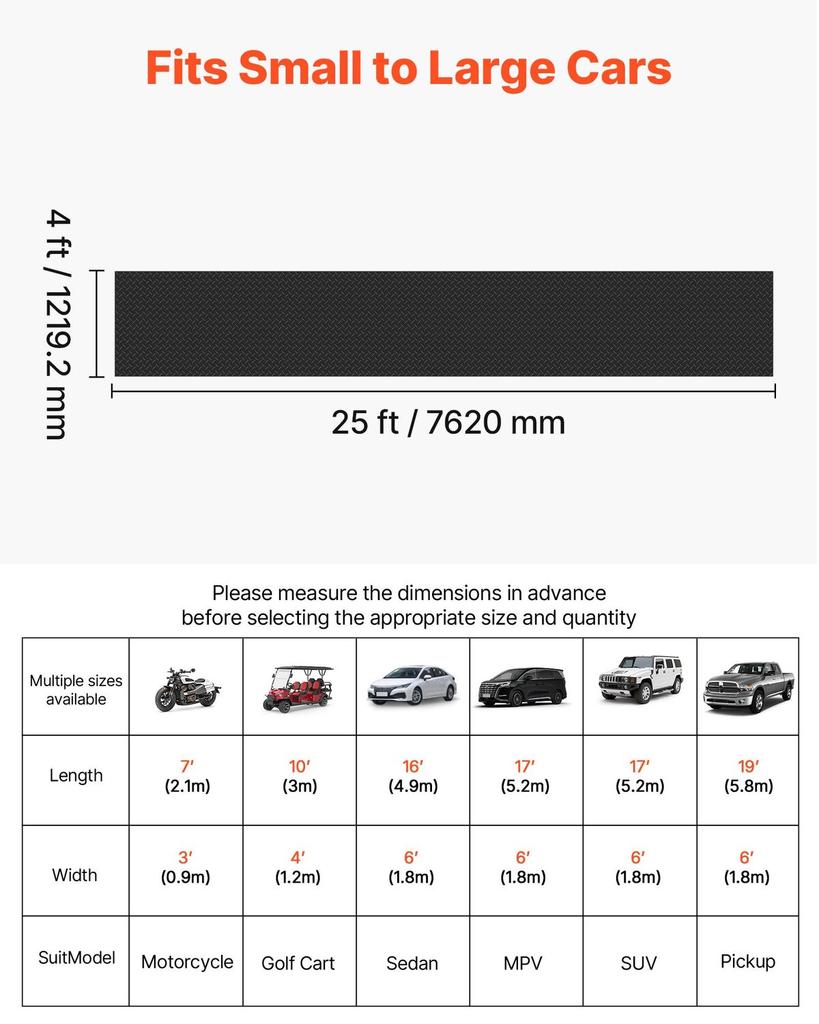 Garage Floor Roll, 1.22 x 7.62 m Garage Flooring Mat, 3 mm Thickened Rubber Diamond Plate Floor Protector Mat, Non-Slip, Wear-resist Waterproof, Easy