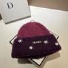 French Light Luxury Niche Rhinestone Min Color Matching Wool Hat, Winter Celebrity Wool Blended Knitted Hat