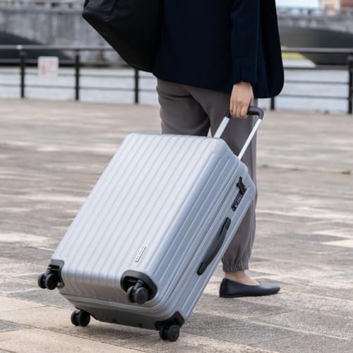 Captain Stag UV-95 Suitcase, Carry-on Bag, Ultra-Lightweight, TSA Lock, WF Type, Double Wheels, 360-Degree Rotation, Double Zipper, Medium, Silver