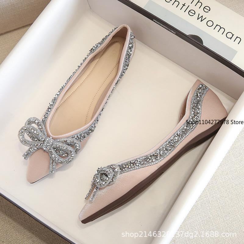 Fashion Ballet Flats Shoes for Women Fashion Rhinestones Bow Flat Footware Female Plus Size Moccasin Boat Shoes Chaussure Femme 2025