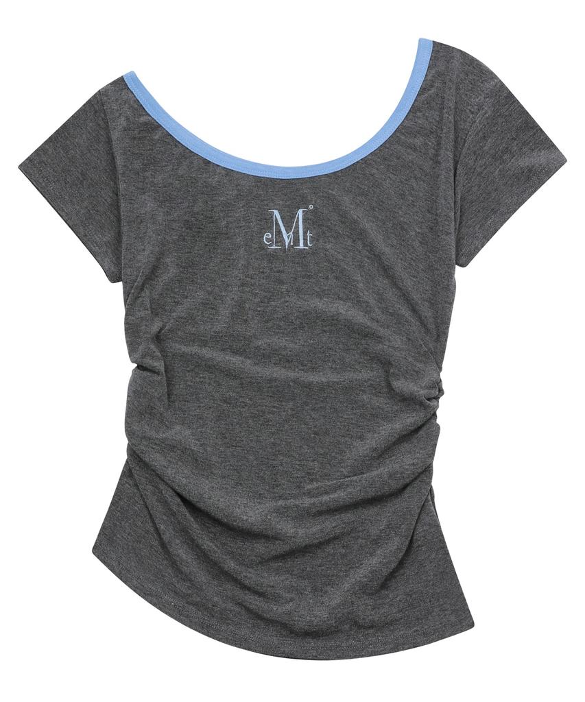 Mucent Viola One-Shoulder Asymmetrical Shirred Short Sleeve T-Shirt (2 Colors)