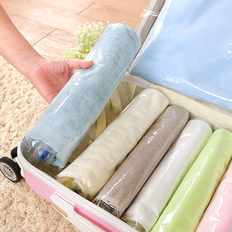 Hand-rolled Vacuum Compression Bag for Clothes: No Pump Needed, Waterproof Storage for Travel & Business Trips