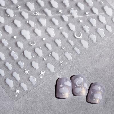 3D Nail Art Stickers Nail Decals Self-Adhesive White Cloud Moon Star Kawaii Sliders Nail Art Decoration