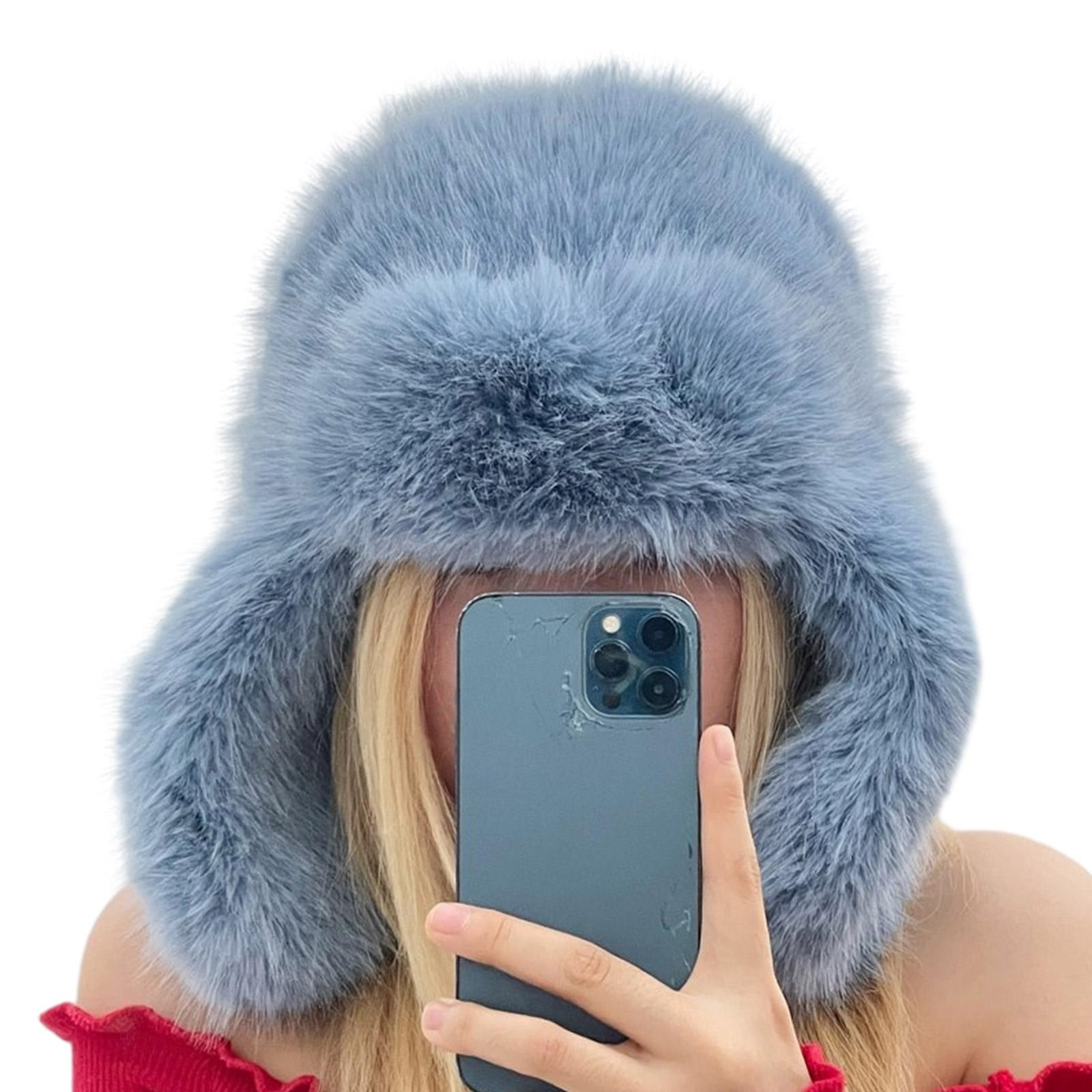 

Plush Beanie Solid Color Thicken Earflap Hat Soft Winter Warmer Plush Hat Cold Winter Presents for Students Teenagers