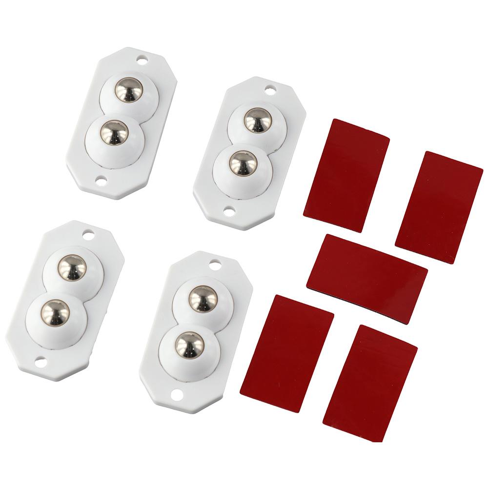 4Pcs Self Adhesive White Caster Wheels Stainless Steel 2 Rolling Balls 360⁰ Swivel Pulley Mini Adhesive Wheels Furniture