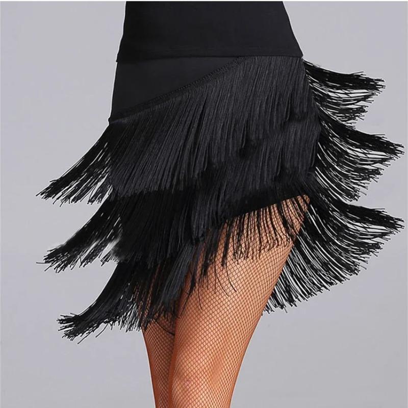 

Latin Style Dance Skirt Sexy Women Costume Samba Tango Layers Tassels Dress Standard Competition Salsa Lady Latin Black Skirts S чёрный