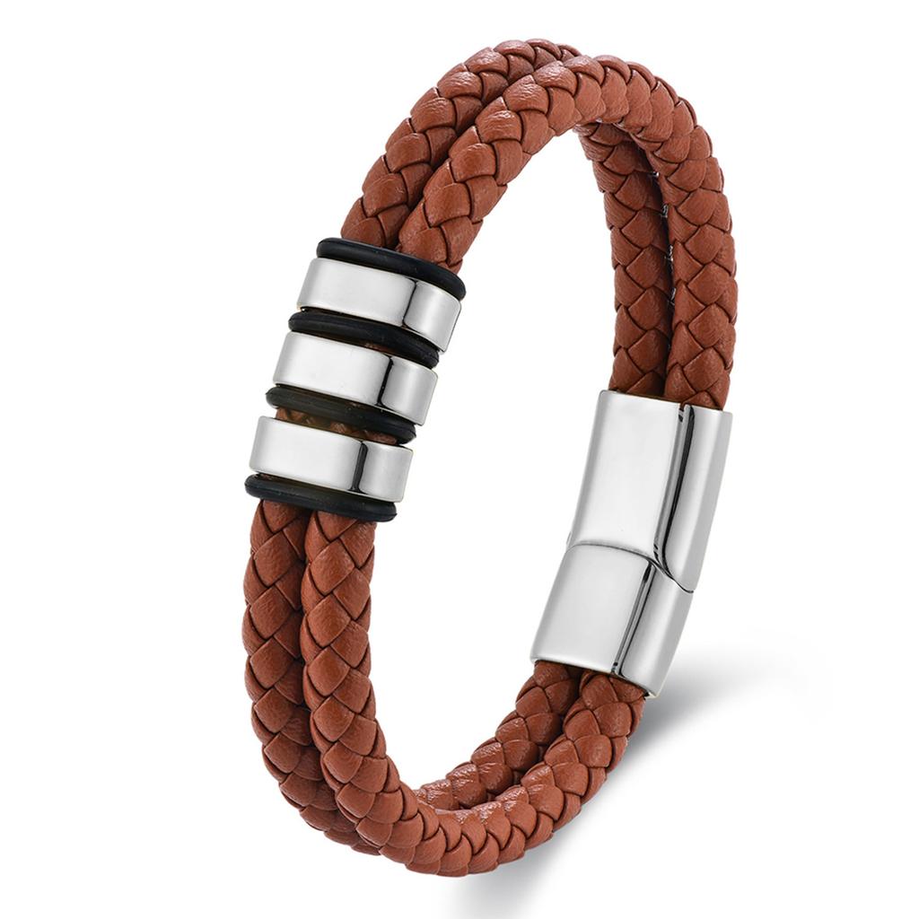 Mens Black Leather Braided Bracelet DIY Cuff Personalized Handmade Jewelry Trendy Accessory