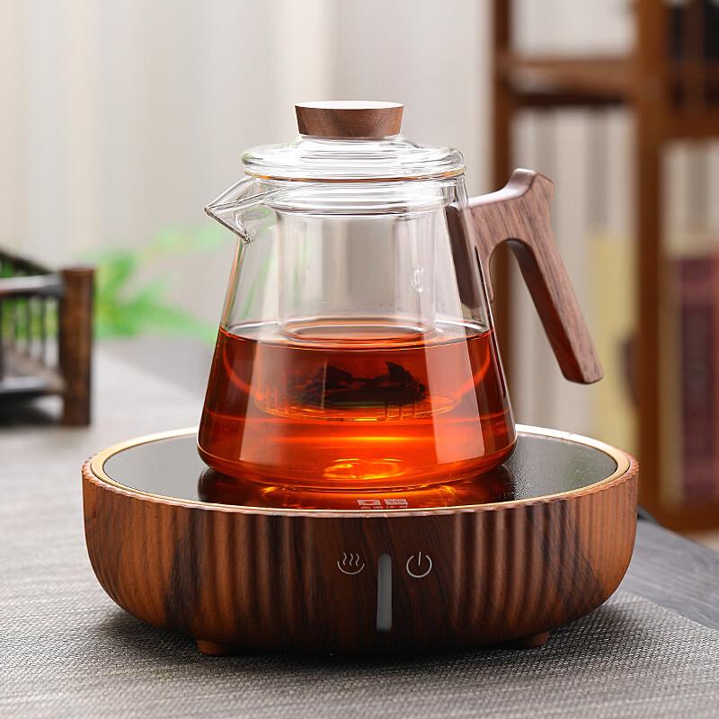 Glass Teapot with Wood Grain Base