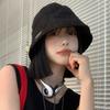 Letter Bucket Hat Women's Spring and Summer Black Versatile Big Head Circumference Bucket Hat Showing Face Small Plain Hat