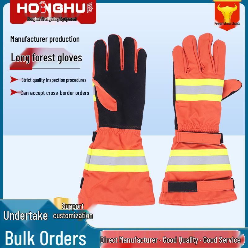 Flame Retardant Forest Rescue Firefighting Gloves Long Forest Gloves Orange